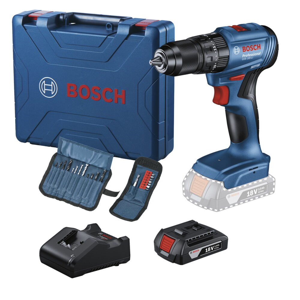 06019K31G4 Rotomartillo 1/2" Bosch GSB 185-LI, con 1 batería, maletín y 23 ACC